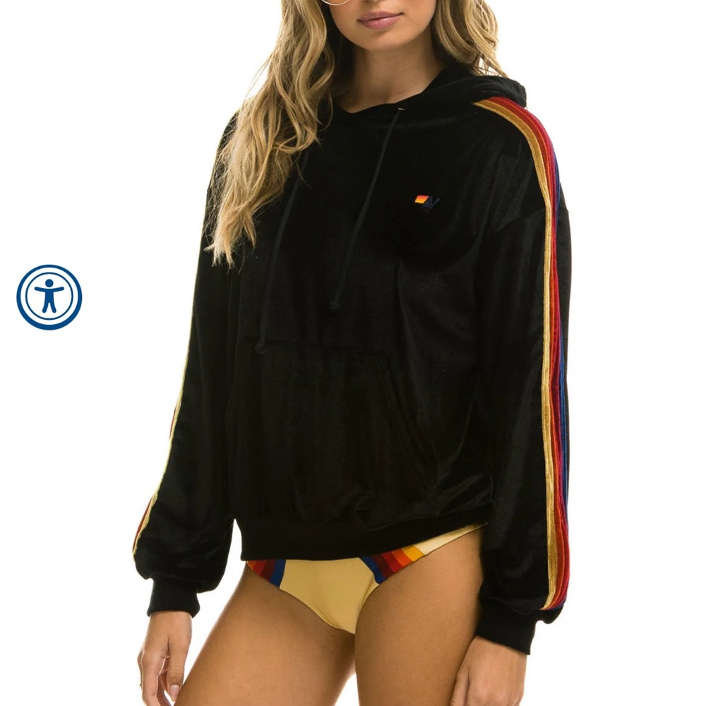 Aviator nation CLASSIC VELVET RELAXED PULLOVER HOODIE - BLACK. Size XS